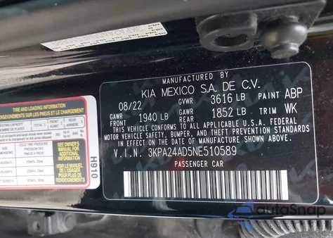 2022 Kia Rio Lx z USA, uszkodzony, nr VIN 3KPA24AD5NE510589